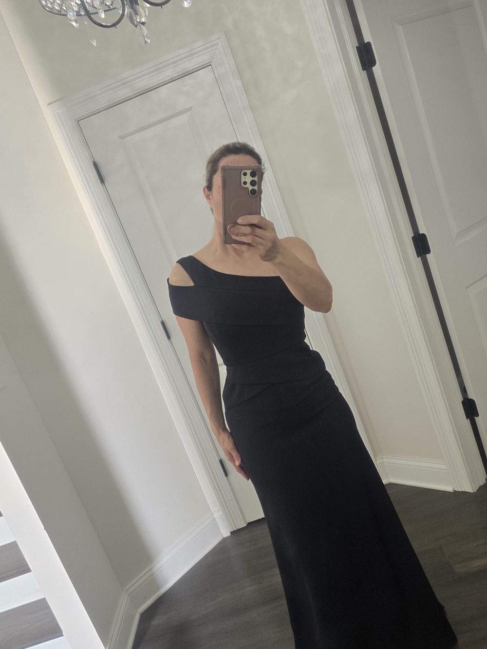 BCBGMaxAzria Black One-Shoulder Evening Gown